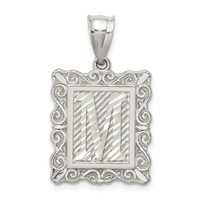 Sterling Silver Square Diamond-cut Letter M Initial Pendant view 1