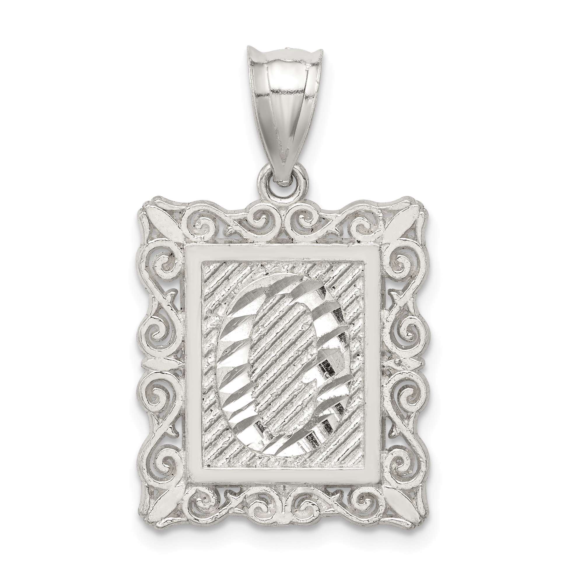 Sterling Silver Square Diamond-cut Letter O Initial Pendant (QC2770O)