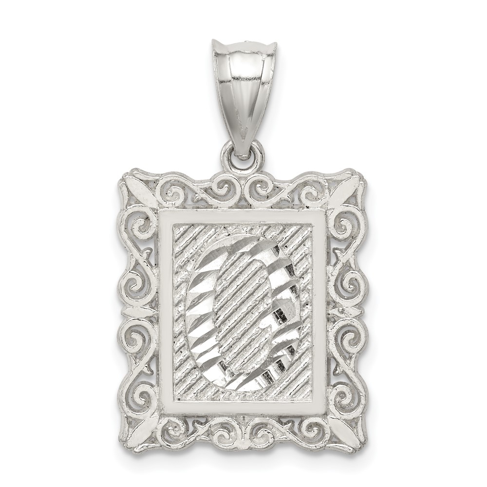 Sterling Silver Square Diamond-cut Letter O Initial Pendant (QC2770O)