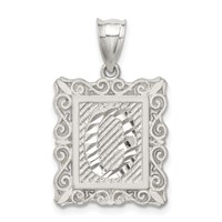 Sterling Silver Square Diamond-cut Letter O Initial Pendant view 1