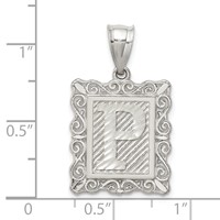 Sterling Silver Square Diamond-cut Letter P Initial Pendant view 3