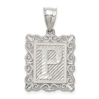 Sterling Silver Square Diamond-cut Letter P Initial Pendant view 1