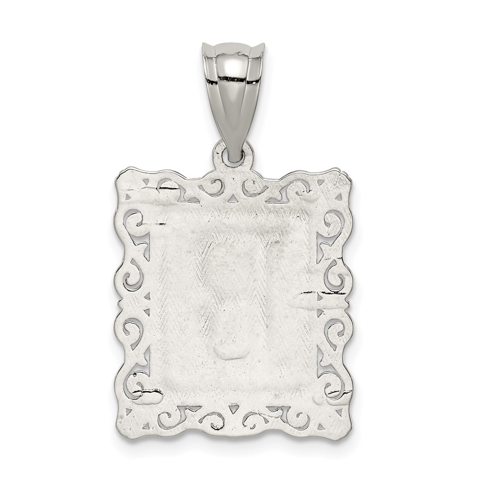 Sterling Silver Square Diamond-cut Letter R Initial Pendant (QC2770R)
