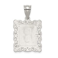 Sterling Silver Square Diamond-cut Letter R Initial Pendant view 3