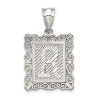 Sterling Silver Square Diamond-cut Letter R Initial Pendant view 1