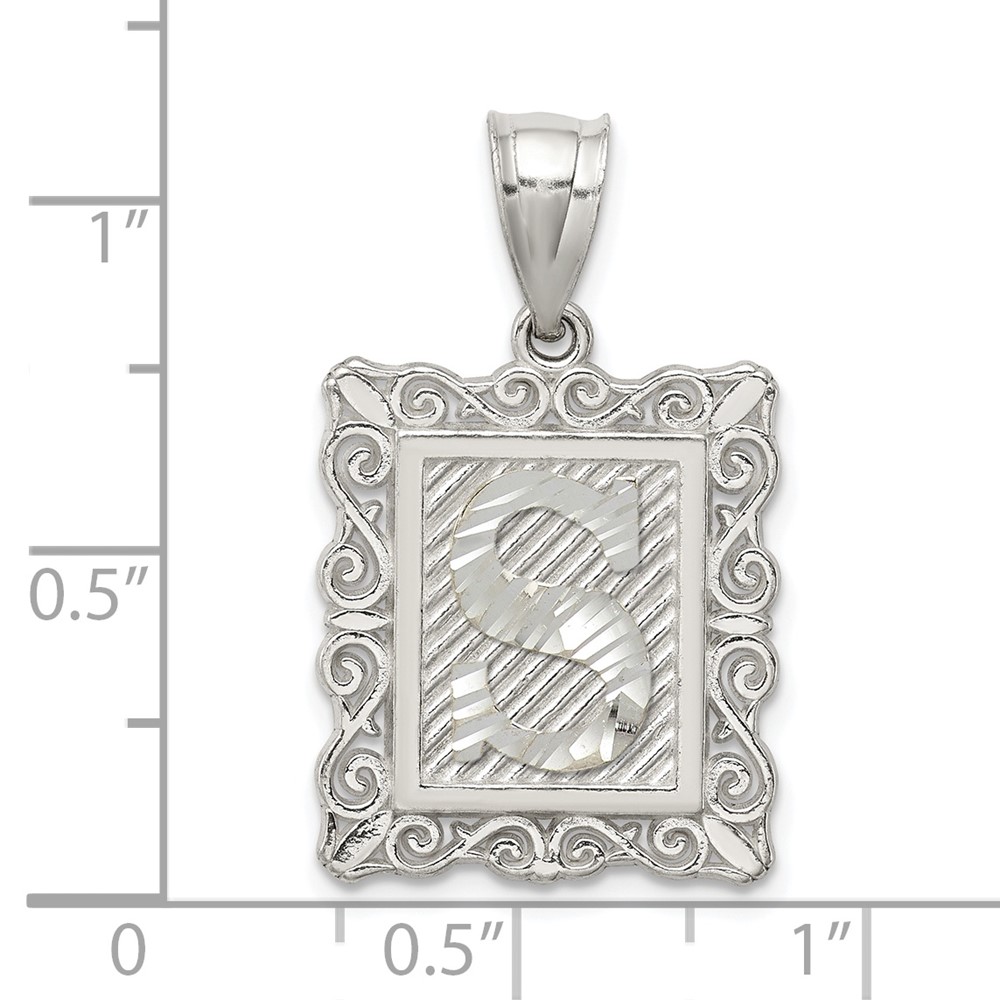 Sterling Silver Square Diamond-cut Letter S Initial Pendant (QC2770S)