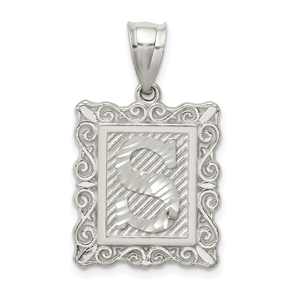 Sterling Silver Square Diamond-cut Letter S Initial Pendant (QC2770S)