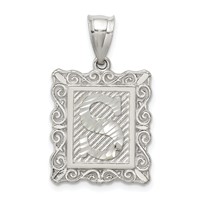 Sterling Silver Square Diamond-cut Letter S Initial Pendant view 1