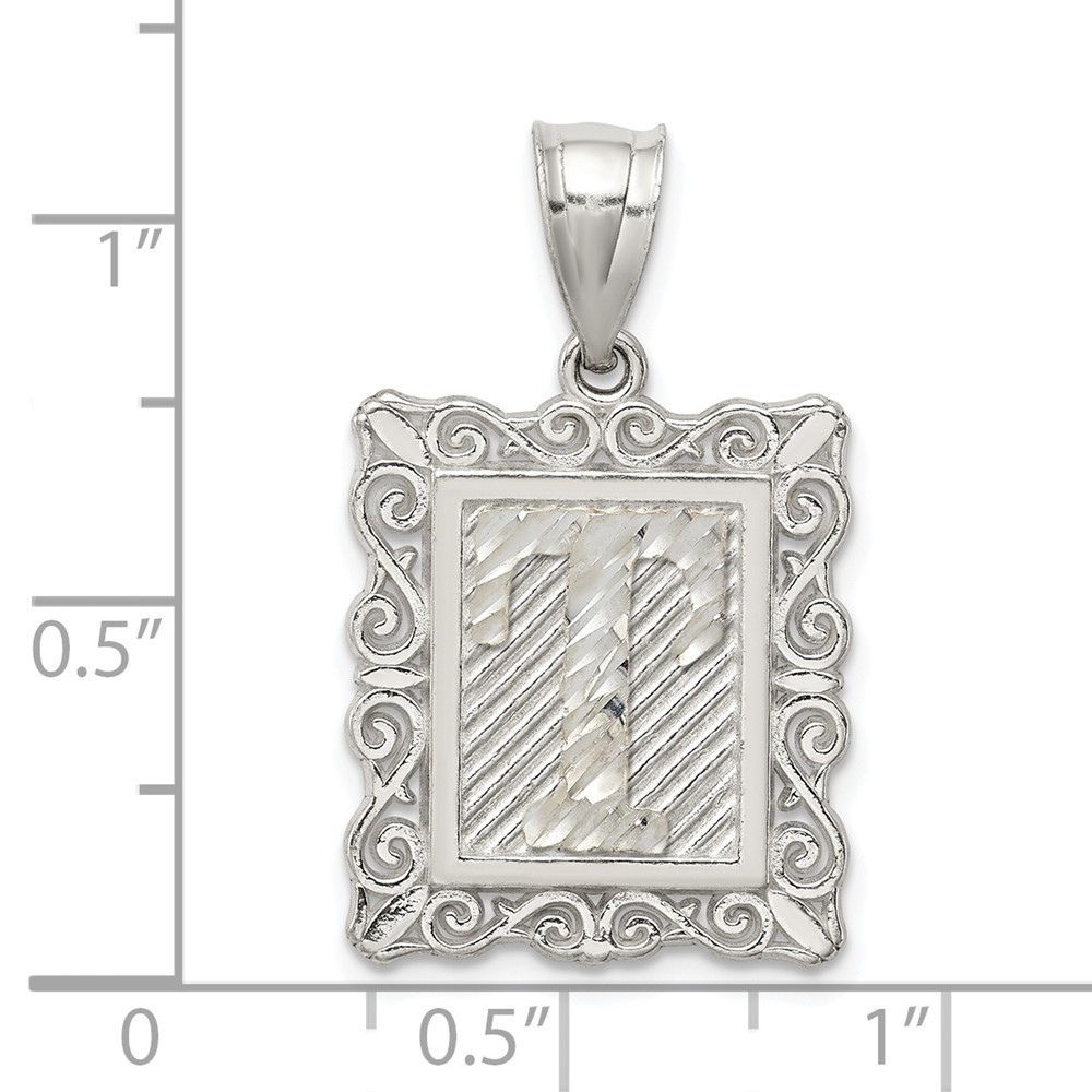 Sterling Silver Square Diamond-cut Letter T Initial Pendant (QC2770T)