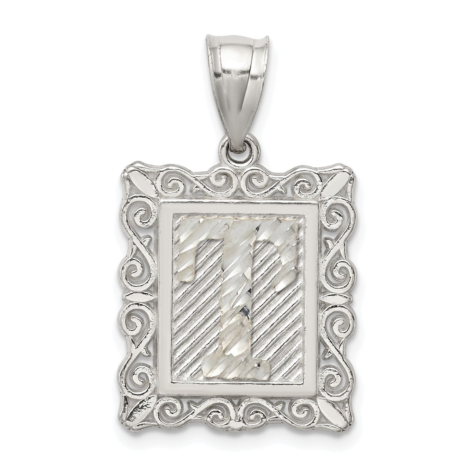 Sterling Silver Square Diamond-cut Letter T Initial Pendant (QC2770T)