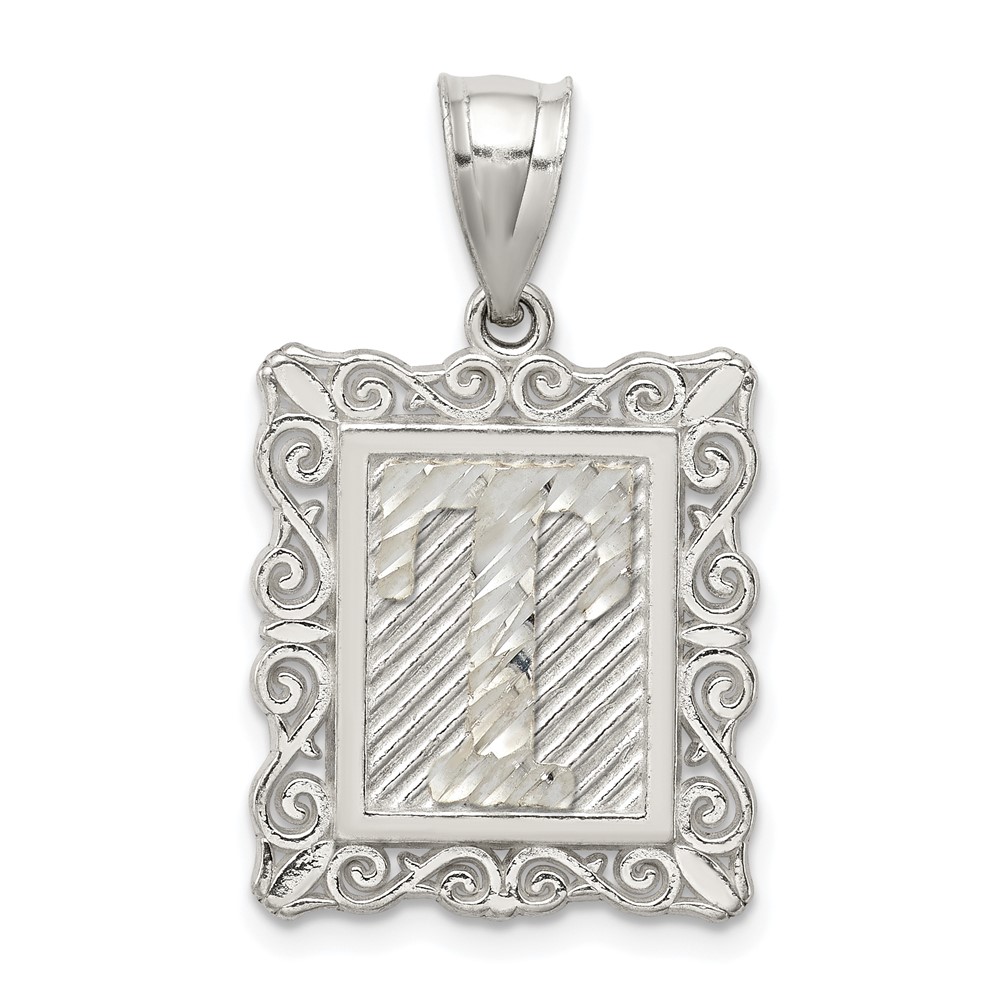 Sterling Silver Square Diamond-cut Letter T Initial Pendant (QC2770T)