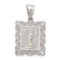 Sterling Silver Square Diamond-cut Letter T Initial Pendant view 1