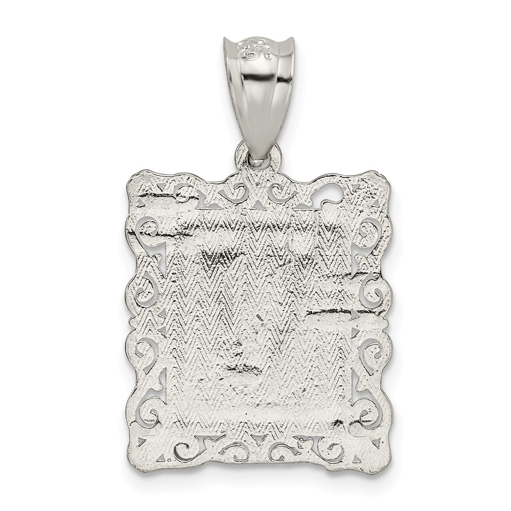 Sterling Silver Square Diamond-cut Letter V Initial Pendant (QC2770V)
