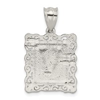 Sterling Silver Square Diamond-cut Letter V Initial Pendant view 3