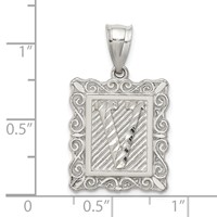 Sterling Silver Square Diamond-cut Letter V Initial Pendant view 4