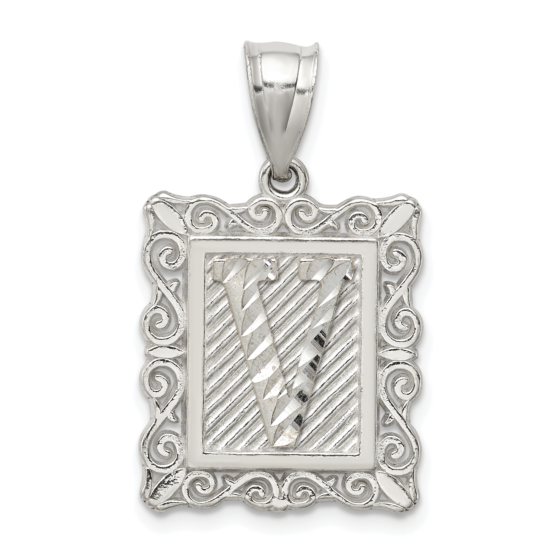 Sterling Silver Square Diamond-cut Letter V Initial Pendant (QC2770V)