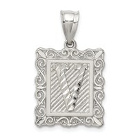 Sterling Silver Square Diamond-cut Letter V Initial Pendant view 1
