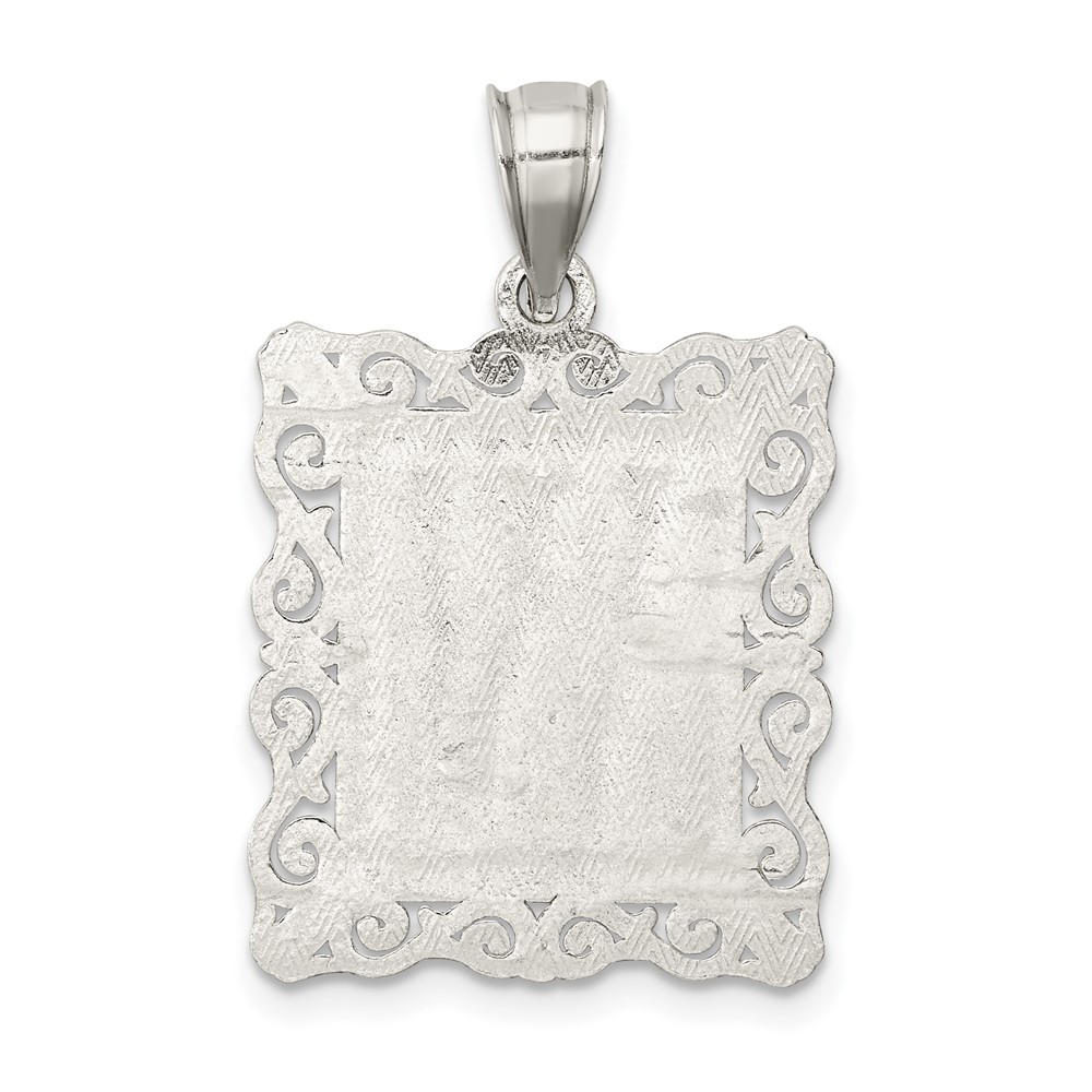 Sterling Silver Square Diamond-cut Letter W Initial Pendant (QC2770W)