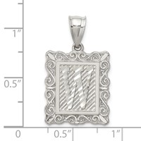 Sterling Silver Square Diamond-cut Letter W Initial Pendant view 3