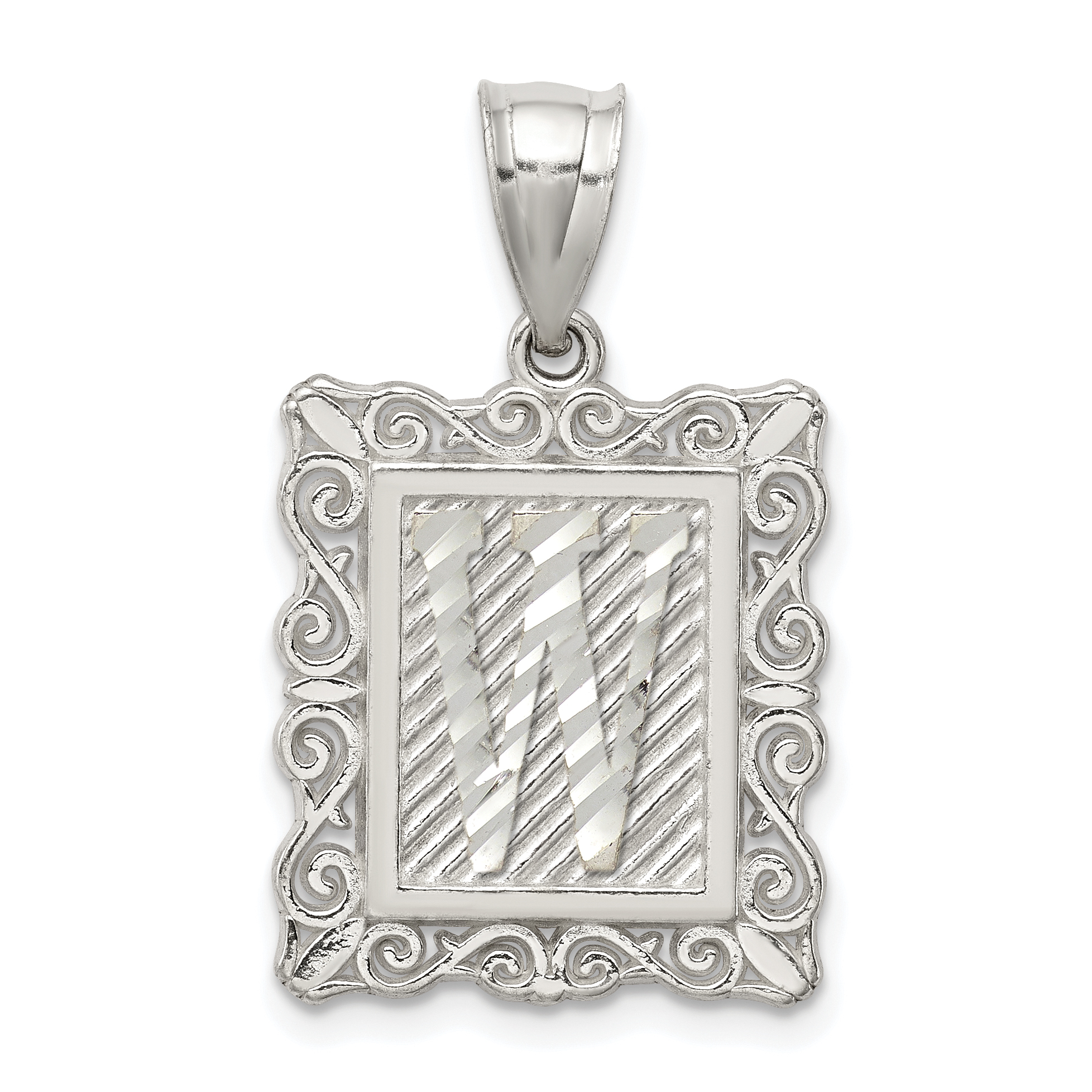 Sterling Silver Square Diamond-cut Letter W Initial Pendant (QC2770W)