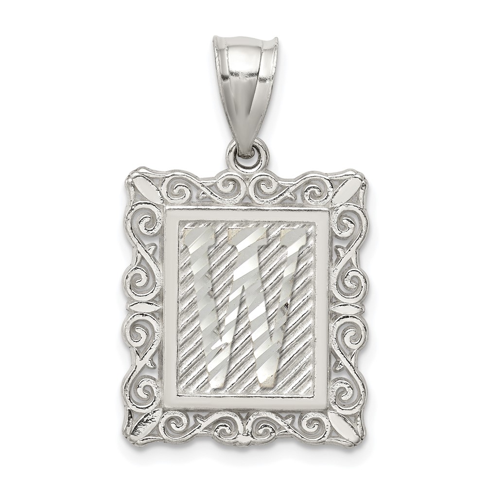 Sterling Silver Square Diamond-cut Letter W Initial Pendant (QC2770W)