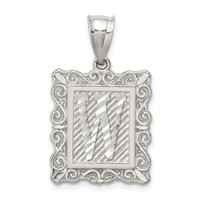 Sterling Silver Square Diamond-cut Letter W Initial Pendant view 1