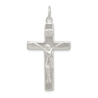 Sterling Silver Satin INRI Crucifix Pendant