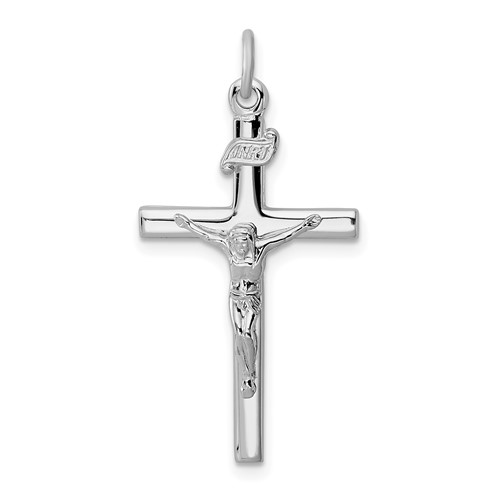 Sterling Silver Platinum-plated Inri Crucifix Pendant
