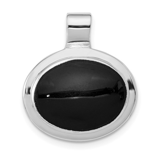 Sterling Silver Rhodium-plated East-West Oval Onyx Cabochon Pendant