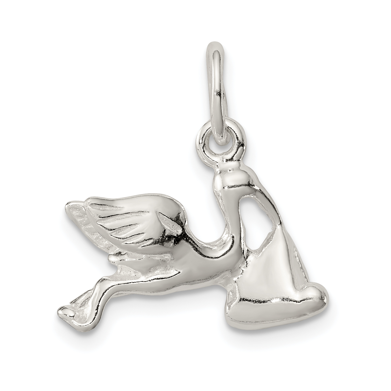Sterling Silver STORK W/ BABY CHARM (QC3043)