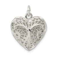 Sterling Silver Fancy Filigree 20mm Puffed Heart Charm view 3