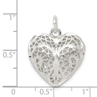 Sterling Silver Fancy Filigree 20mm Puffed Heart Charm view 4