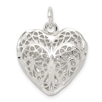Sterling Silver Fancy Filigree 20mm Puffed Heart Charm view 1