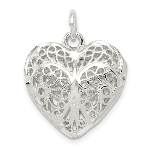 Sterling Silver Fancy Filigree Puffed Heart Charm