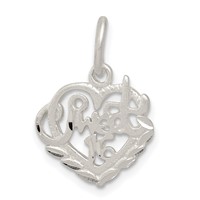 Sterling Silver Diamond-cut Sweet 16 Heart Charm view 1