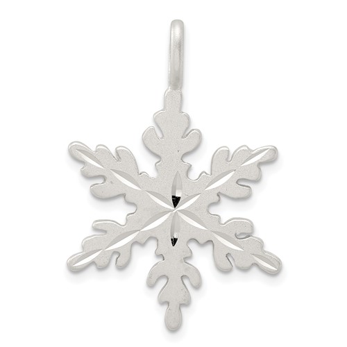 Sterling Silver Satin Diamond-cut Large Snowflake Charm