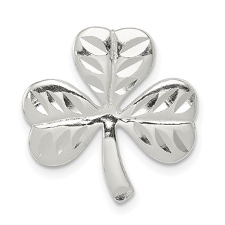 Sterling Silver Polished Diamond-cut Shamrock Chain Slide