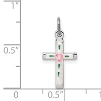 Sterling Silver Platinum-plated Enameled Cross Charm view 4