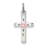 Sterling Silver Platinum-plated Enameled Cross Charm view 1