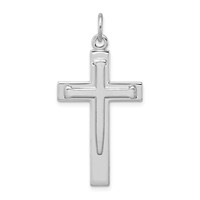 Sterling Silver Platinum-plated Satin & Polished Cross Pendant view 1