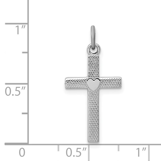 Sterling Silver Platinum-plated Heart Cross Charm