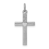Sterling Silver Platinum-plated Heart Cross Charm view 1