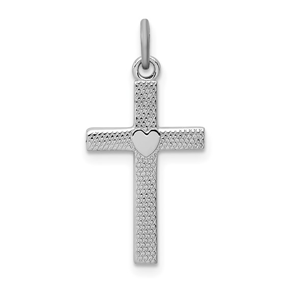 Sterling Silver Platinum-plated Heart Cross Charm