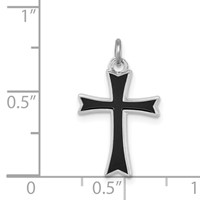 Sterling Silver Platinum-plated Black Enameled Cross Charm view 4