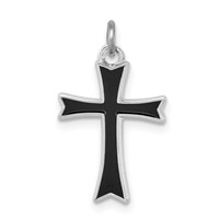 Sterling Silver Platinum-plated Black Enameled Cross Charm view 1