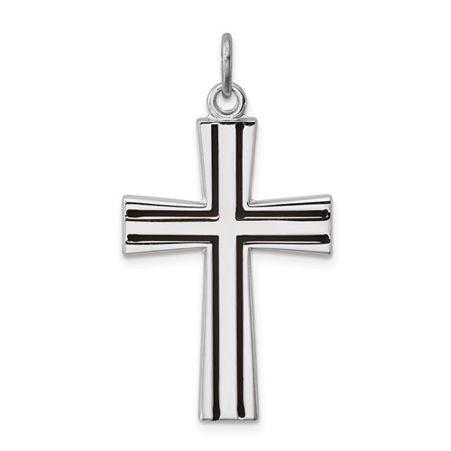 Sterling Silver Platinum-plated Enameled Latin Cross Charm