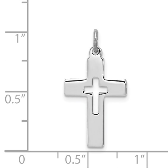 Sterling Silver Platinum-plated Cut-out Cross Charm