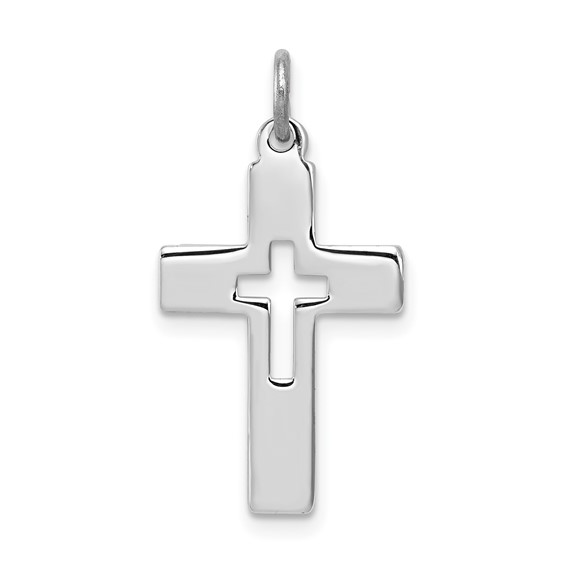 Sterling Silver Platinum-plated Cut-out Cross Charm