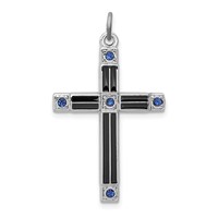 Sterling Silver Platinum-plated Enameled & Blue CZ Cross Pendant view 1