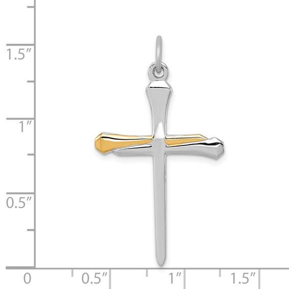 Sterling Silver Platinum-plated & Vermeil Nail Cross Pendant